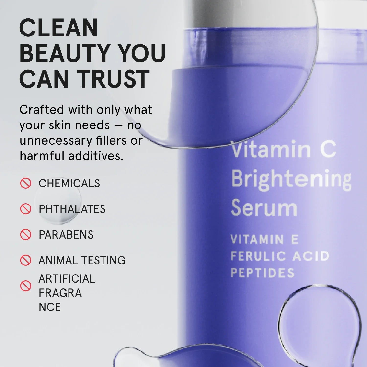 Vitamin C Brightening Serum with clean beauty attributes on a white background